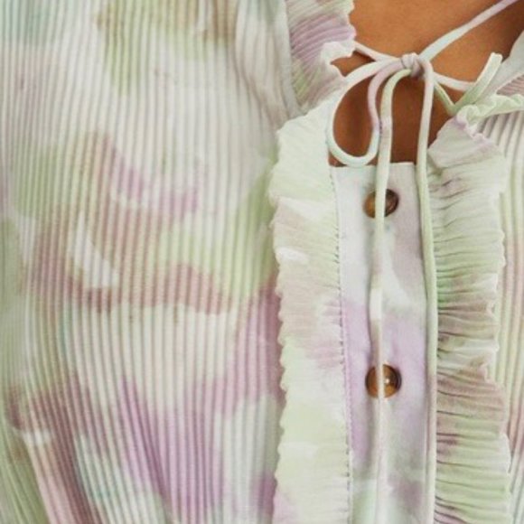 Lord & Taylor Button-Up Pastel Printed Lantern Sleeve Dress - Picture 2 of 11